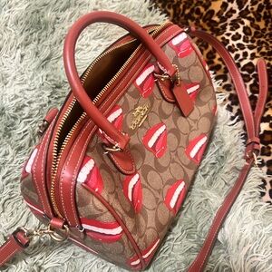Coach Tan and Red Satchel Bag